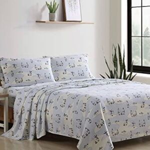 Eddie Bauer Skating Penguins 4-Piece Light Blue Graphic Flannel Full SheetSetNWT